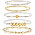 Silver Gold Beaded Bracelets for Women Stackable 14K Gold Plated Beads Ball Cross Bracelet Stack Non Tarnish Elastic Stretch Trendy Jewelry Christian Friendship Christmas Gifts for Women - color: 5pcs-Gold Cross