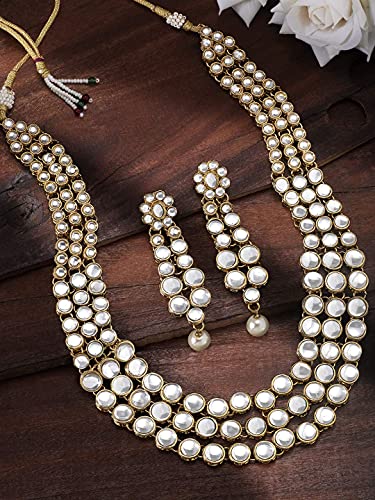 Aheli Indian Bollywood Style Wedding Faux Kundan Necklace with Earrings Set Ethnic Bharatanatyam jewellery set Gift for Women - color: White 3