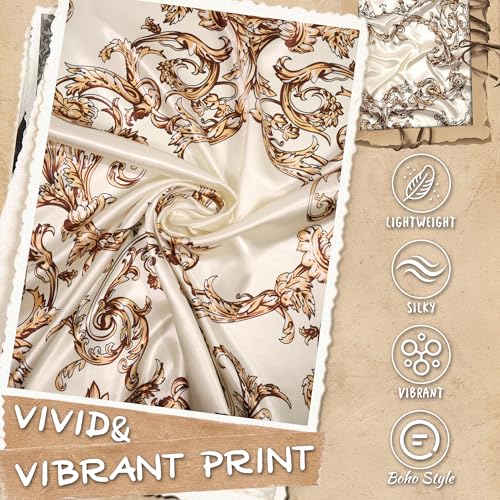 Large Square Head Scarf Bandana - 35" Satin Hair Scarf for Women Like Silk Scarf Fashion Hair Wrapping - color: Baroque Scroll(ivory Gold), size: 35IN*35IN