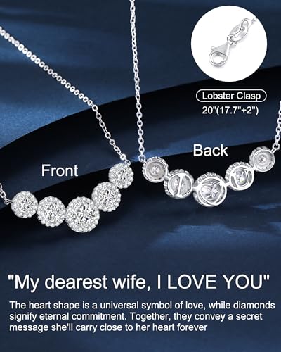 Moissanite Necklace for Women, 1.7-7.6 Carat Heart Necklace Engraved 'I LOVE YOU' Gift for Wife, Wedding Anniversary Birthday Gifts for Women, Jewelry Gifts for Her Wife Mom Girlfriend Lady - style: Halo Moissanite-4.6 Carats