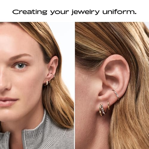 Ana Luisa Double Hoop Earrings for Women - 14K Gold Plated & Silver Rhodium Huggie Hoops - Hypoallergenic, Water-Resistant, Tarnish-Free, Small, Dainty & Trendy Two Hoop Earring Styles for Daily Wear - color: Two Tone Textured, size: Small