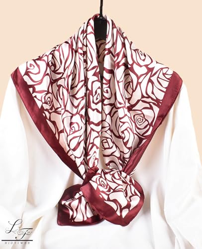 Hioyiwse Head Scarf For Women Hair Bandana 35" Large Square Satin Wrap Sleeping Neck Silk Satin Hair Scarves Lightweight - color: F27-red Rose（35*35inch）