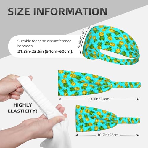 Tropical Pineapple Print Headband - Elastic Turquoise Hair Band for Women, Cute Fruit Pattern Headwrap for Workout, Yoga, Daily Wear - color: 21