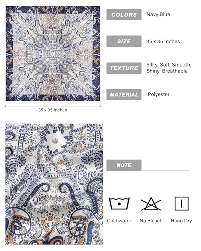 AWAYTR 35” Satin Head Scarf for Women Like Silk Scarf for Hair Scarf Satin Hair Bandana Women Headscarf Hair Wrap Scarf Neck - color: Navy Blue