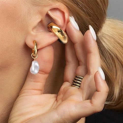 NEWITIN 8 Pairs Chunky Gold Ear Cuff Earrings for Women Trendy Thick Ear Cuffs Non Piercing Clip On Earrings Large Cuff Earring Cartilage Clip for Women - color: Gold/8 Pairs