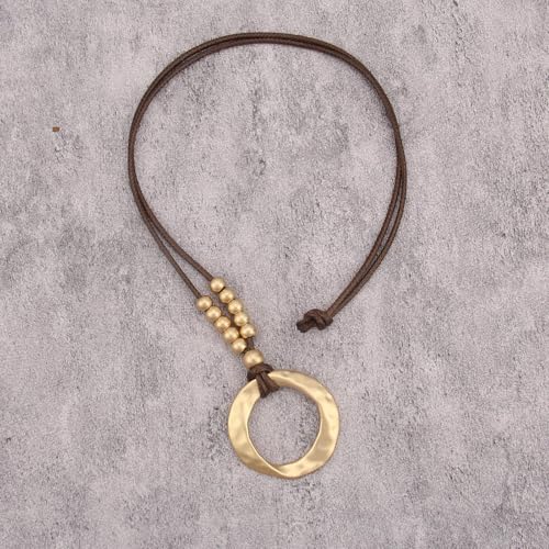 Leather Necklace for Women Vintage Boho Necklaces Black Cord Choker With Pendant Casual Chunky Leather Necklace Trendy - style: Large Pendant Necklace