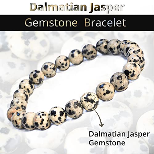 ANAYA AGATE Healing Crystal Bracelet for Women and Men – 8mm Round Beaded Bracelet for Men and Women – Unisex Stretchy Gemstone Bracelet for Healing and Protection - color: Dalmatian Jasper