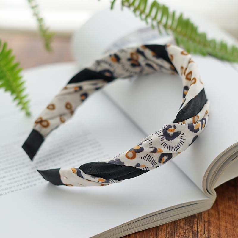 Braided Headband for Women-Vintage Fabric High Crown Headband with Non-Slip Teeth, Cute Boho Knotted Hair Band for Women & Teens (10-Leopard, One Size) - color: 10-Leopard