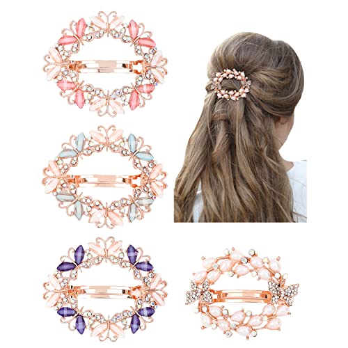 inSowni 4 Pack Gold Glitter Sparkly Gems Crystal Rhinestones Pearls Butterfly Metal French Barrettes Alligator Snap Hair Clips Pins Accessories for Women Girls - color: Ivory, Pink, Teal, Purple
