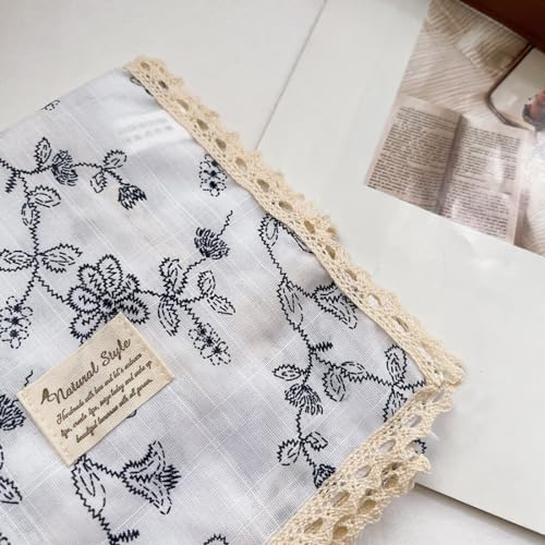 Soft Cotton Like Lace Bandana Headband, Head Wrap, Protective Coverage, Hair Neck Scarf for Women 24 x 24 inch - color: Cas010 - Sewing Flower W