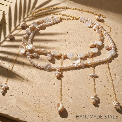 Starfish Shell Waist Chain for Women Adjustable Layered Pearl Body Chain Seashell Conch Waterproof Belt Chains Summer Bikini Beach Mermaid Accessories - color: Starfish-B