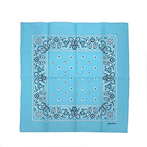 Vamqor 12pcs Bandana for women and men 100% Cotton Custom Fashion Paisley Design Multifunctional Outdoor Square Handkerchief - color: Light Blue