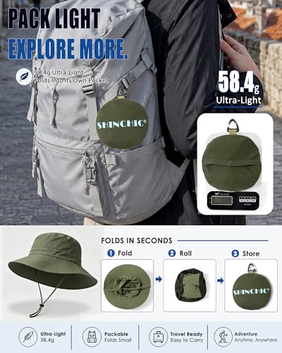 Water-Resistant Sun UPF 50+ Bucket Hat Protection Packable Brimmed Boonie for Women Men Summer Lightweight Hiking Outdoor Cap - color: Army Green