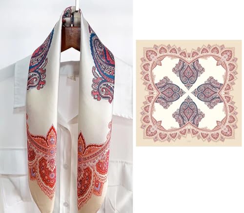 FONYVE 100% Mulberry Silk Scarfs for Women-Lightweight Square Satin Head Scarf-Small Silk Hair Scarf for Sleeping 21"x21" - color: 21 Pink Paisley