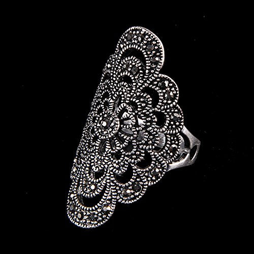 Women's Black Rings Vintage Rings Statement Rings for Women Band Marcasite Crystal Rings for Women - color: Siler2