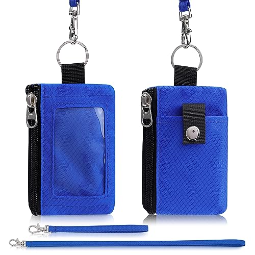 Artpaxy Minimalist Wallet For Mens Womens, Keychain RFID Blocking Zipper Small Wallet with ID Window 2 Lanyards,Water Resistant Travel Cash Card Coin Case Boys Girls - color: Blue, style: Classic
