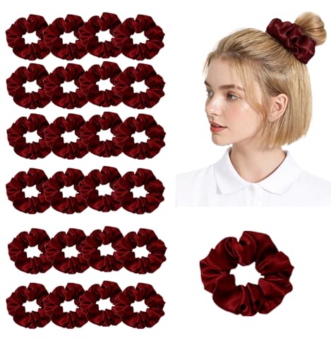 24Pack Satin Scrunchies For Women Silky Scrunchy Silk Hair Ties Ponytail Holder Hairs Bow Ropes Elastics Hairtie Accessories - color: Pale Rose