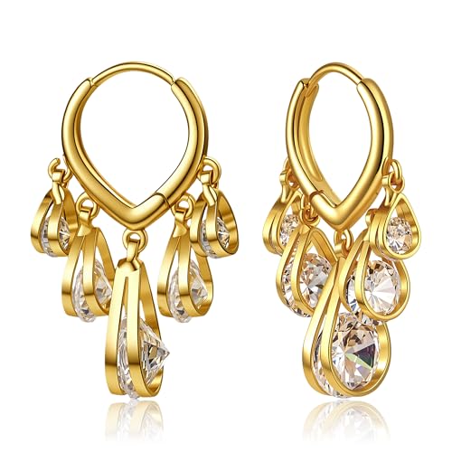 Huggie Earrings for Women 14K Gold Plated Earrings Dainty Statement Sterling Silver Cute Dangle Earring Hypoallergenic Huggie Hoop Earrings for Wome Trendy Prom Party Jewelry Gift - color: 6-Gold