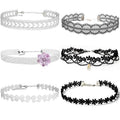 Nova&Aria Chokers Set For Women Heart Choker Necklaces Flower Pendant Velvet Cute Pink Turquoise Blue White Black Choker Necklace Christmas Colorful Lace Chokers - color: Black&White