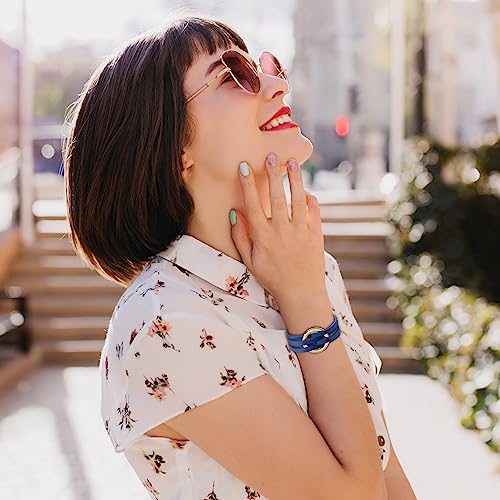 Long tiantian Leather Wrap Bracelets for Women Circle Rhinestones Boho Layered Bracelet Cuff Bangle Bracelet Jewelry Birthday Gifts for Women Holiday Outfits - color: B8:blue