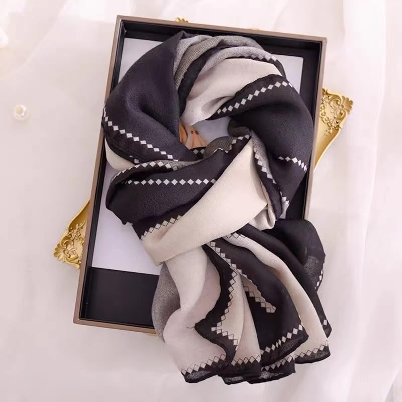 WaJuemy Travel Boho Scarf for Women Casual Lightweight Pashmina Scarves Fashion Multicolor Shawl Wraps with Fringed Beads - color: 04 Black/Grey