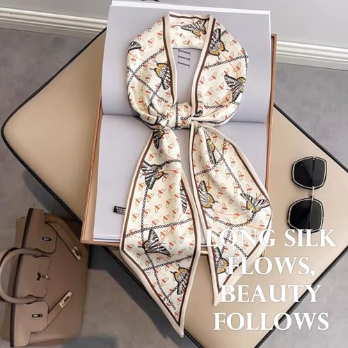 Sumolux Head Hair Scarf for Women Neck Purse Bag Handbags Scarf Like Silk - color: Beige Butterfly