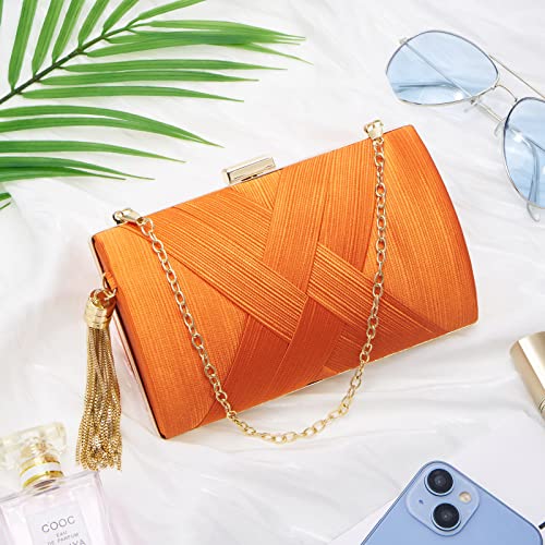 Women Clutch Bag Evening bag Fringed Evening Handbag,Lady Party Wedding Clutch Purse Chain Shoulder Cross Body Bag - color: Orange