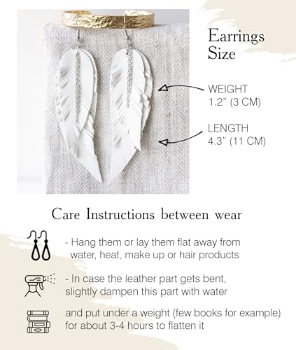 Black shiny Leather Feather Earrings for Women, Lightweight Minimal Boho Dangle Earrings, Small Simple Everyday Jewelry - color: white