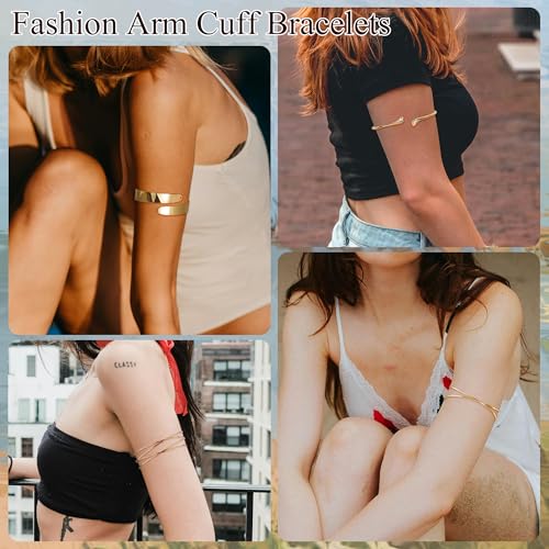 4Pcs Upper Arm Cuff for Women Open Adjustable Arm Bracelets Minimalist Coil Arm Armband Set - style: Gold-Style B