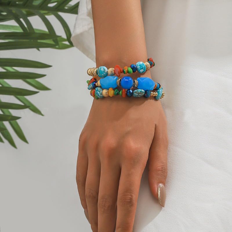 Turquoise Beaded Stretch Bracelets Bohemian Stackable Bracelets Y2K Summer Beach Bracelets Jewelry for Women - color: Stackable-Colorful
