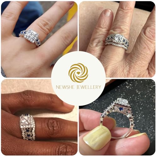 Newshe Jewellery Princess Moissanite Engagement Ring for Women 925 Sterling Silver Wedding Band Rings Blue Sapphire Bridal Sets Promise Size