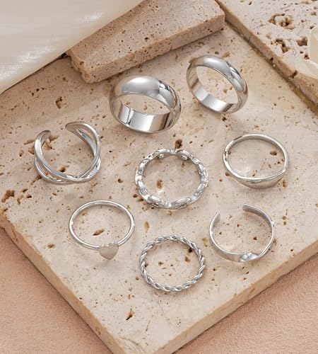 YEEZII 25 Pcs Gold Knuckle Rings Set for Women, Cute Stackable Finger Midi Rings, Dainty Gold Chunky Stacking Statement Womens ring pack - color: Silver-A-25 Pcs