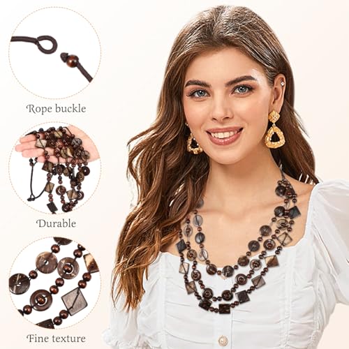 Happyyami 3- Layered Statement Necklace Womens Bohemia Choker Necklaces Multicolor Fashion Wood Bead Necklace