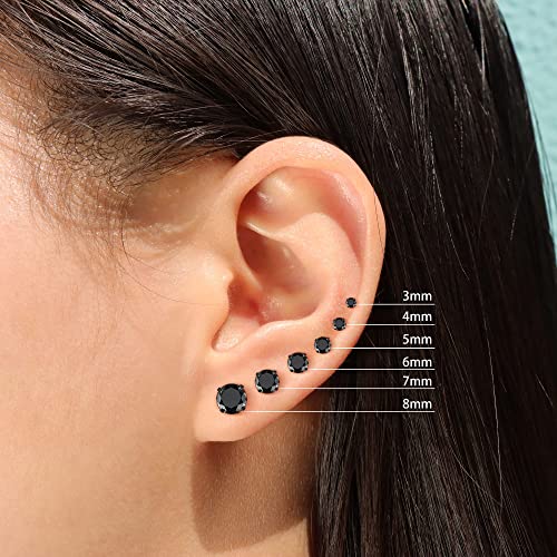 Flat Back Stud Earrings for Women - Hypoallergenic Surgical Steel Earrings with CZ Stones - 6 Pairs (18-20G) - color: Black, size: 18 G