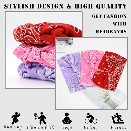 FULZTEY Boho Headbands for Women Wide Knotted Head Bands Paisley Floral Print Hairband Cotton Headwraps Elastic Non Slip Workout Yoga Bandana Large African Turban Fashion Hair Accessories 3Pcs - color: Style 104