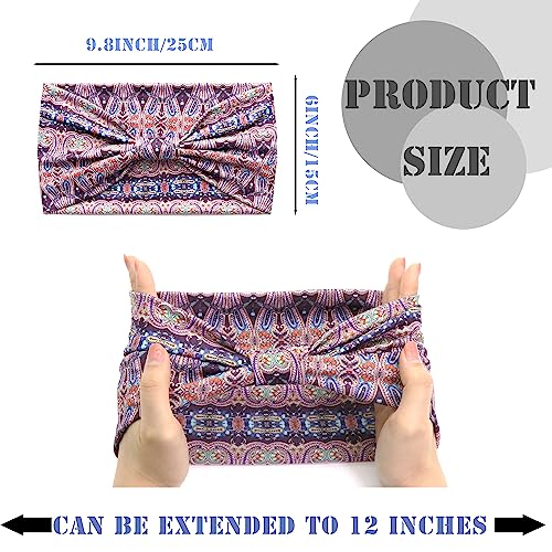 FULZTEY Boho Headbands for Women Chic Floral Printed Hairbands Wide Knotted Turban Elastic Yoga Running Workout Headband African Head Wraps Fashion Hair Accessories for Women Girls 4pcs - color: Style 9