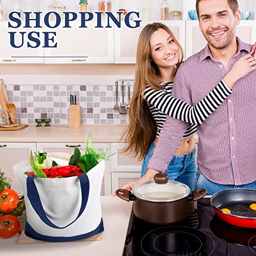 Reginary 16 Pack Canvas Tote Bags Set - Large Cotton Tote with Handle for Women's Kitchen & Grocery Use - DIY Gift - color: Navy Blue
