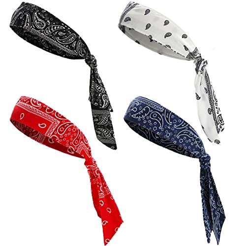 Jutom 4 Pieces Tie Headbands for Men Women Sports Bandana Hair Band Camo Headbands Elastic Sweat Wicking Karate Adjustable Non Slip Hairband for Yoga Workout Running - color: Classic Color