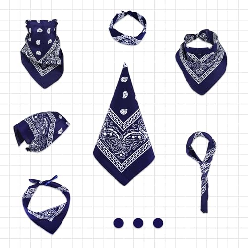 NACHLYNN 10/20pcs Paisley Bandanas Assorted Bandanas Cowboy Polyester Headbands Square Scarf Headwear - color: Navy Blue