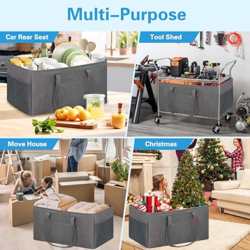 LHZK 2 Pack Extra Large Utility Tote Bag with Metal Wire Frame and the Sides Rinforced, Extra Large Tote Bag with Handle, Reusable Grocery Bags Foldable, Beach Bag, Car Tote (Gray, 26''x15''x13'') - color: Dark Gray, size: 26''x15''x13''-2 Pack