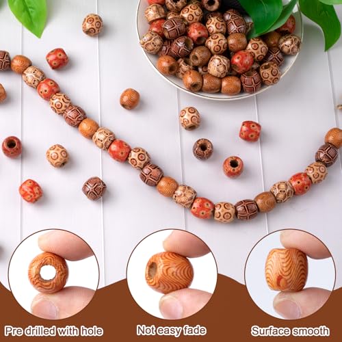 Pndeyo 50pcs Wooden Beads for Crafts, Round Large Hole Natural Wood Hair Bead, Vintage Wooden Spacer Beads for Macrame Necklace Bracelet DIY Craft Handmade Decor - color: Brown,50pcs,B Style