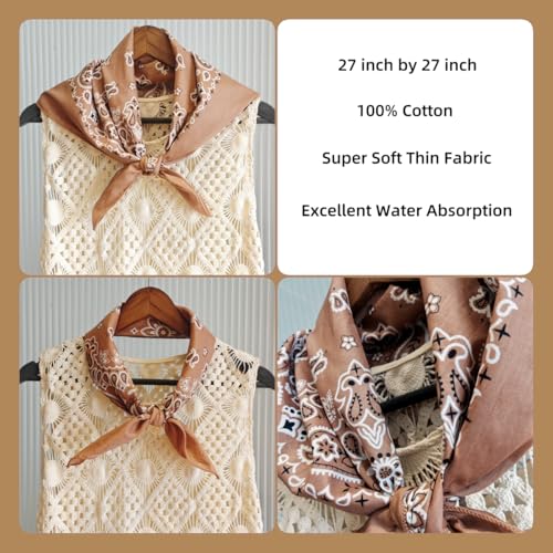Bandana Single Pack Soft Thin 27 inch Cotton Paisley Extra Large Headwear - color: Mocha