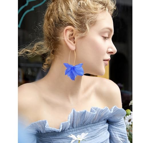 Exaggerated Bohemian Resin Rose Flower Petal Dangle Drop Earrings Long Acrylic Tiered Floral Tassel Earring for Women - color: Royal blue