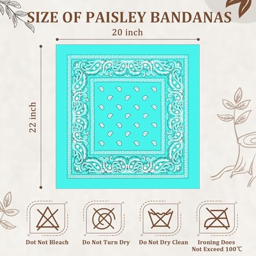 12 Pack Bandanas Unisex Paisley Cowboy Bandanas Bulk Multi Purpose Headband Scarf for Men Women Costume - color: Mint Green, style: Classic