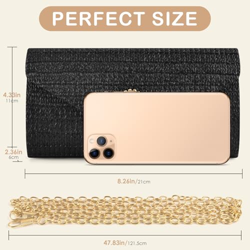PACETAP Straw Clutch Purse for Women, Pearl Decoration Boho Crossbody Bags, Evening Clutch Purses Handbags for Wedding Party Cocktail Prom Dinner(Black) - color: Straw Black