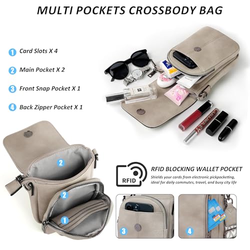 TANTOMI Small Crossbody Bags for Women Trendy, Cell Phone Purses Wallet with 4 Card Slots, Small Purses with Adjustable Strap - color: 01-grey