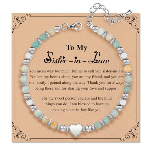 Inspirational Gifts Bracelets for Women: Healing Natural Stone Beaded Bracelets - Mothers Day Birthday Graduation Christmas Gifts for Women Friends Mom Daughter Sister Bestie - color: Amazonite-Sister in Law