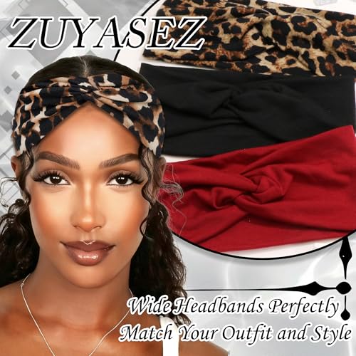 3 Pack Headbands for Women Short Twist Turban Headbands Boho Elastic Non Slip Hair Bands Leopard Hair Wraps Accessories - color: Multicolor-2