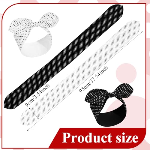 Hicarer 2 Pieces Polka Dot Headband Bandana Headband 50s Costume Hair Accessories Bows Wide Head Wrap for Women(Black, White,Small Dots) - color: Black, White, style: Small Dots