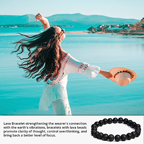 ANAYA AGATE Healing Crystal Bracelet for Women and Men – 8mm Round Beaded Bracelet for Men and Women – Unisex Stretchy Gemstone Bracelet for Healing and Protection - color: Lava Rock